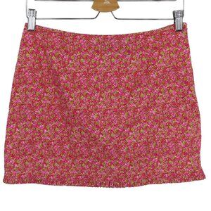 Express World Brand Womensd 9 10 Pink Floral Flower Ruffle Hem Preppy Skirt Y2K